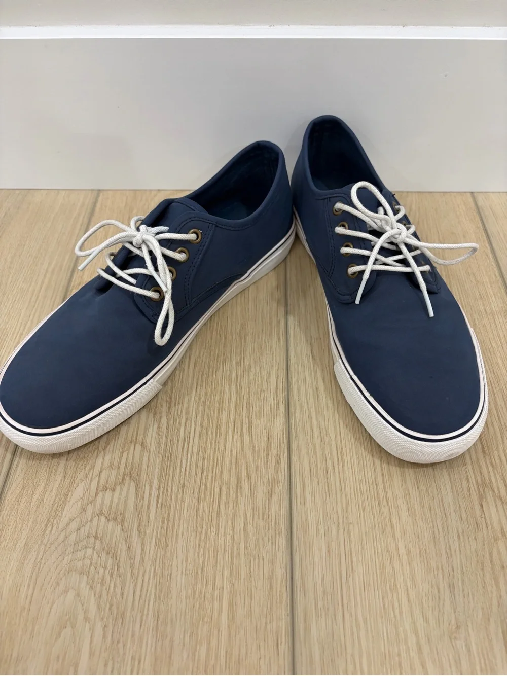 Men's Navy Boat Deck Summer Preppy Canvas Low-Top Sneakers with White Laces